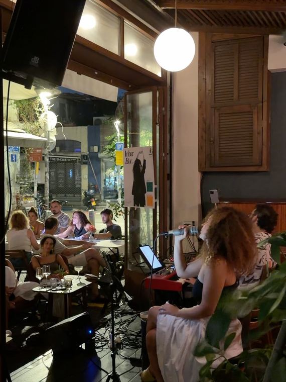 המרפסת של שאפה עם אורחות וצמחים